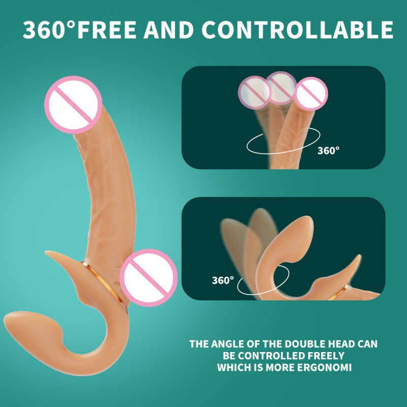 Double sharing cannon, pull-up penis wearing dildo telescopic vibrator lesbian adult products
